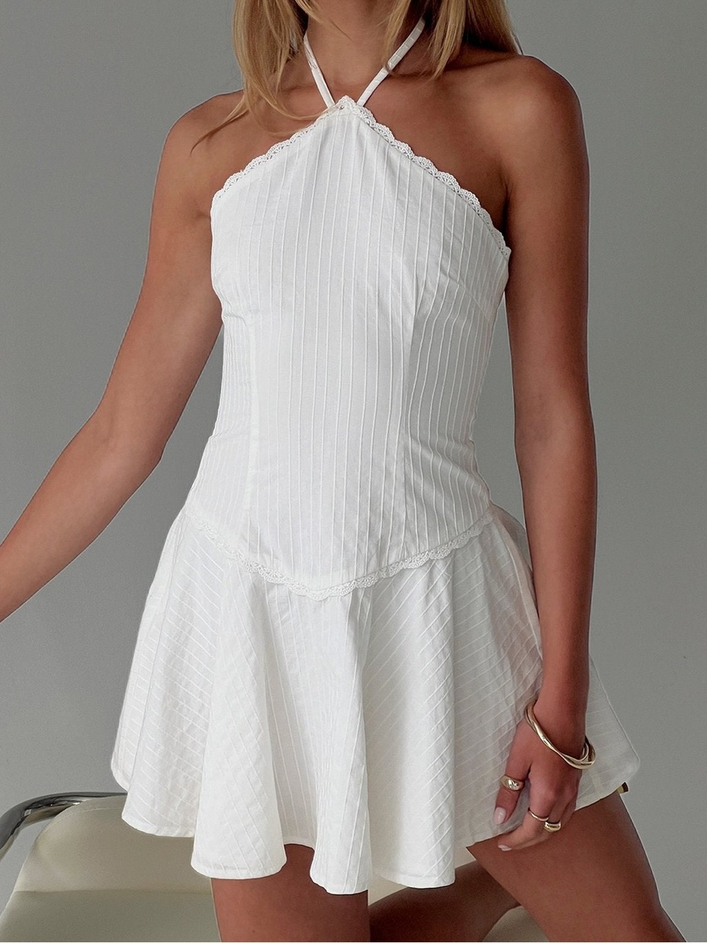 Princess Polly Hunnie Halter Mini Dress White Sz 6